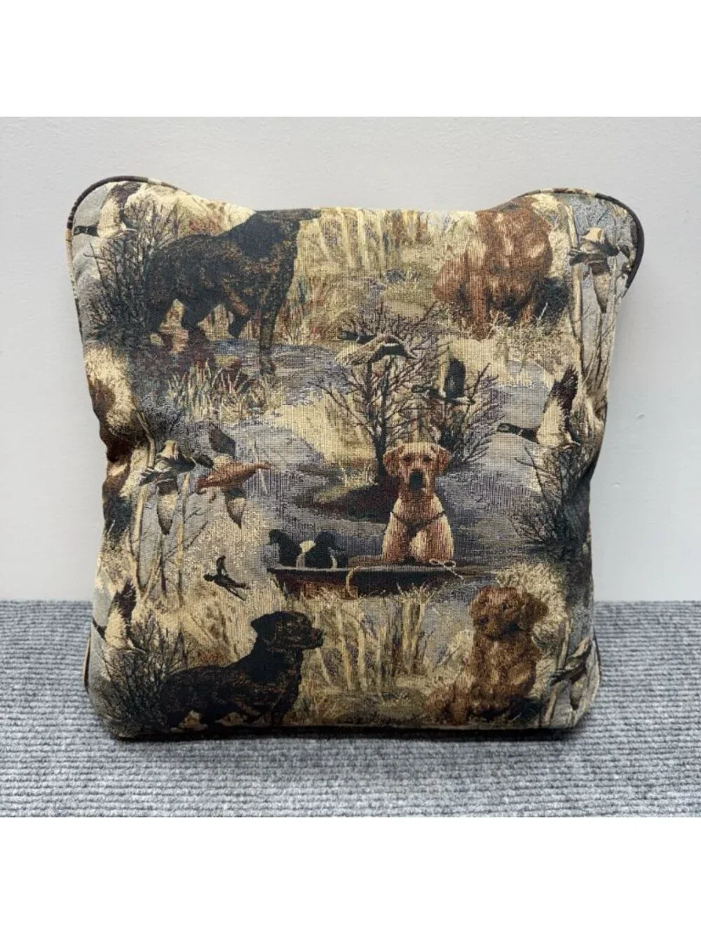 Lot Of 2 Field And Stream 18” Throw Pillows Tapestry Hunting Dog Labrador Bear